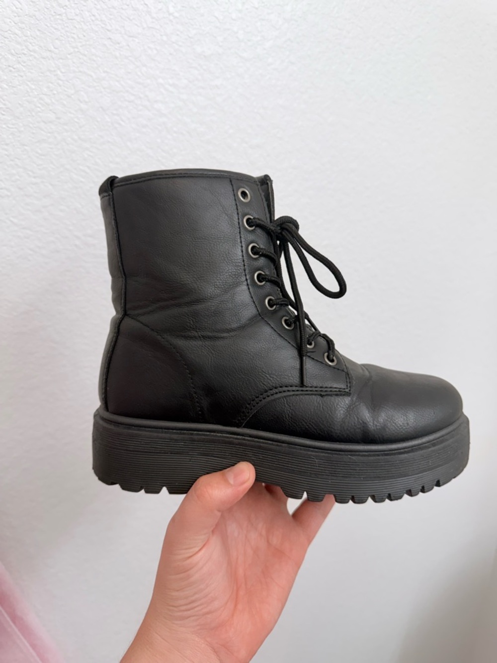 Black Platform Lace-Up Combat Boots - Women's